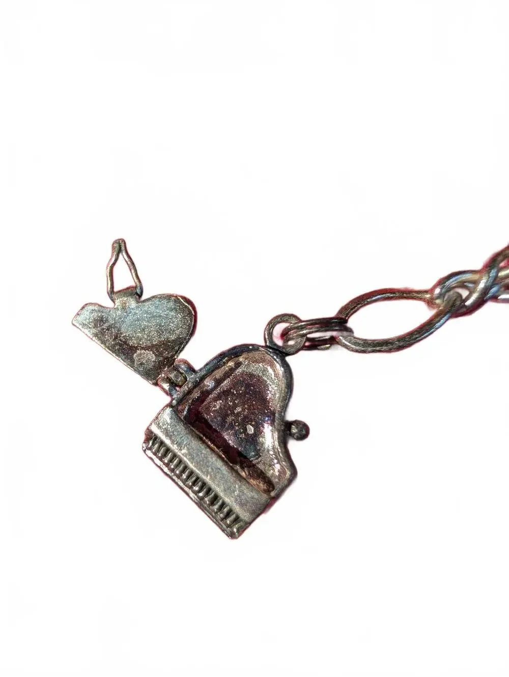 Sterling Silver Piano Charm Bracelet with Heart Locket